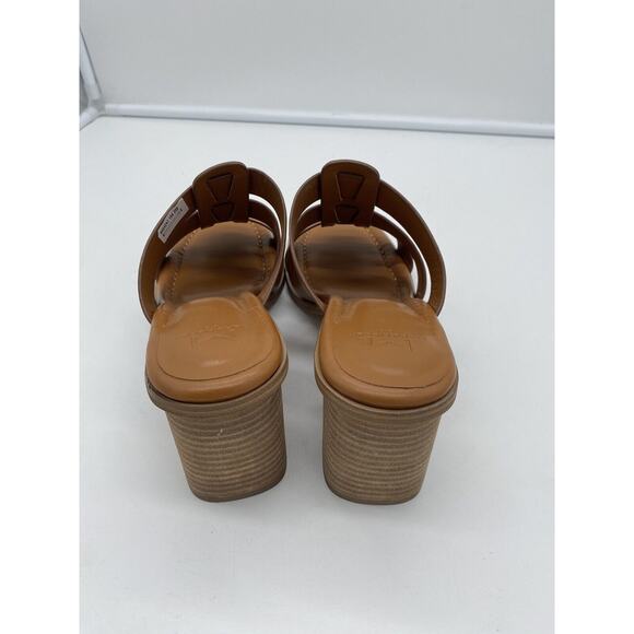 New Marc Fisher LTD Louisa‎ Leather Block Heel Slip On Mules Woven Tan Size 10M - Picture 5 of 8